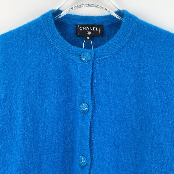 Chanel Blue Wool-Cashmere Blend Single-Breasted Cardigan With Pockets & Button D - Picture 4 of 8